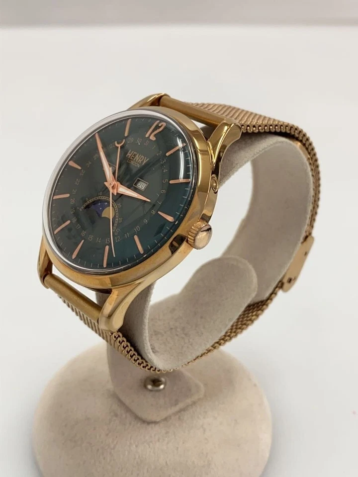 HENRY LONDON HL39-LM-0210 relógio de quartzo analógico preto aço inoxidável excelente Japão - Imagem 2 de 4