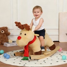 Moose Rocking Horse Toy Lullaby Song Hand Puppets Safety Belt Soft Plush Fabric