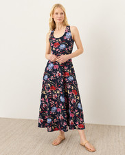 Pact Organic Fit Flare Open Back Maxi Dress, Dayspring Blooms Multi