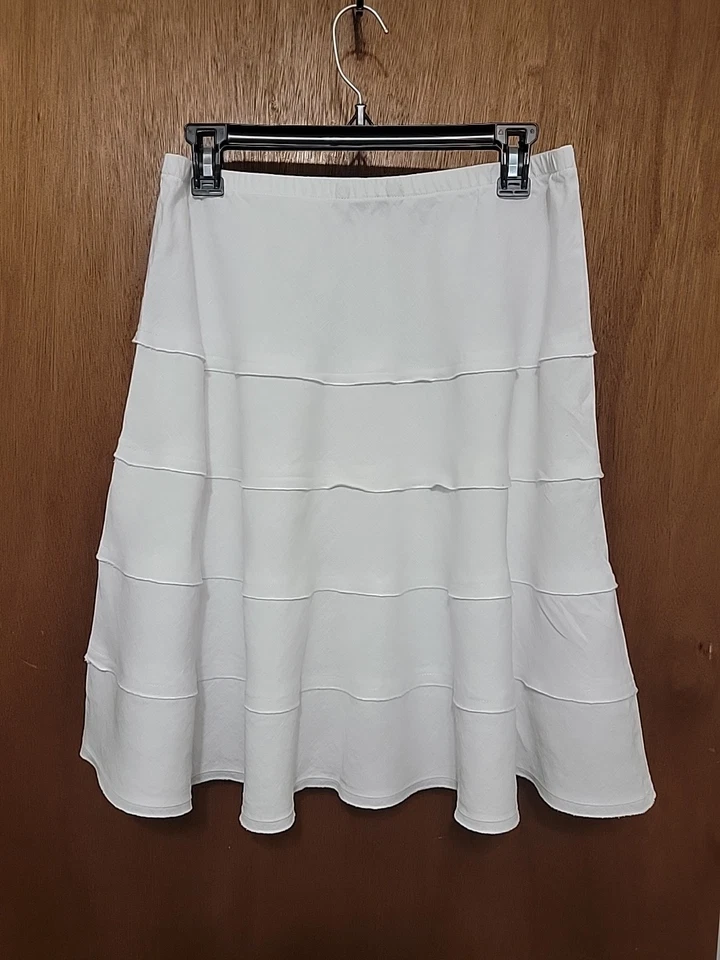Soft Surroundings Boho Coral Linen Tiered Clean White Gypsy Skirt Size PM  - Image 3 of 4