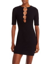 Fore Women's Crystal Ladder Stitch Mini Front cutout Mini dress Black M B4HP $88
