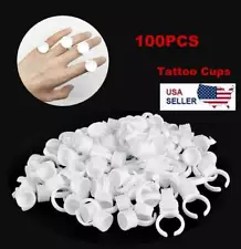100 Disposable INK Cup Tattoo Glue Holder RING Pallet Eyelash Extension Pigment 