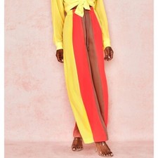 House of CB London Women's Margot Trouser Pants Wide Leg Striped Yellow XS