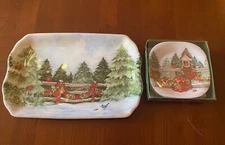 Set of 6 Keller Charles Winter and Christmas Melamine Tray and Appetizer Plates