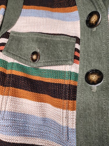 Talla 14 NUEVO CON ETIQUETAS VERONICA BEARD Chaqueta LORELAI Verde Rayas Bombardero Manga Abullonada Mujer - Imagen 6 de 14