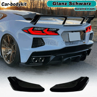 Für Chevrolet Corvette C8 Stingray Glanz Schwarz Flossen Flaps Splitters Canards