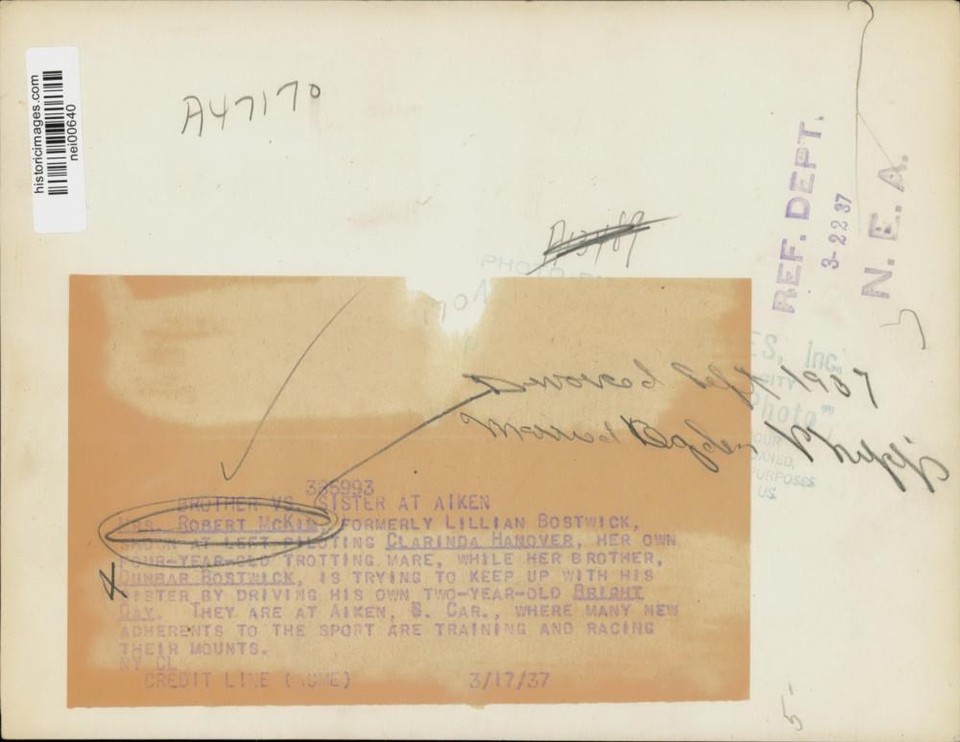 1937 Press Photo Harness racers Mrs. Robert McKim & Dunbar Bostwick, S