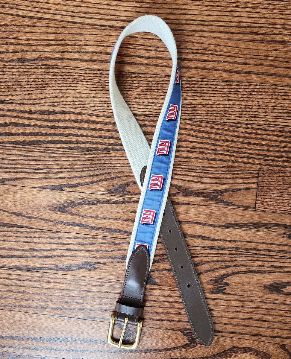 NEW Vineyard Vines New York Giants Belt Leather & Fabric Brass Buckle Size  30