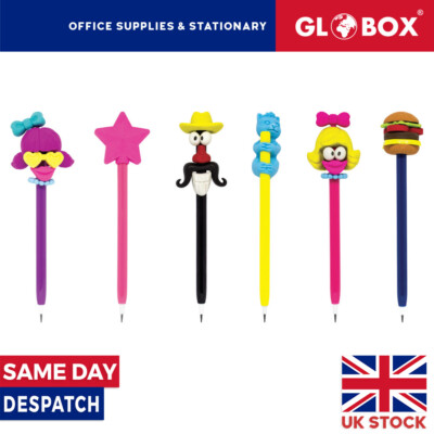 6 Stück x Bleistift mit gemischten Figuren Radiergummi Set - Spaß Schreibset - Back to School