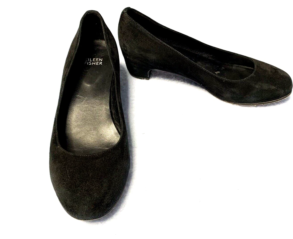 Eileen Fisher Comma Pumps Size 8 Black Suede Leather 1 Covered Heel Italy
