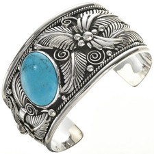 Navajo BIG BOY NATURAL TURQUOISE BRACELET Mens Sterling Silver Cuff s8-8.5