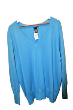 LANE BRYANT WOMENS PLUS 26/28 Ocean Blue Lightweight Pullover V NECK SWEATER NWT