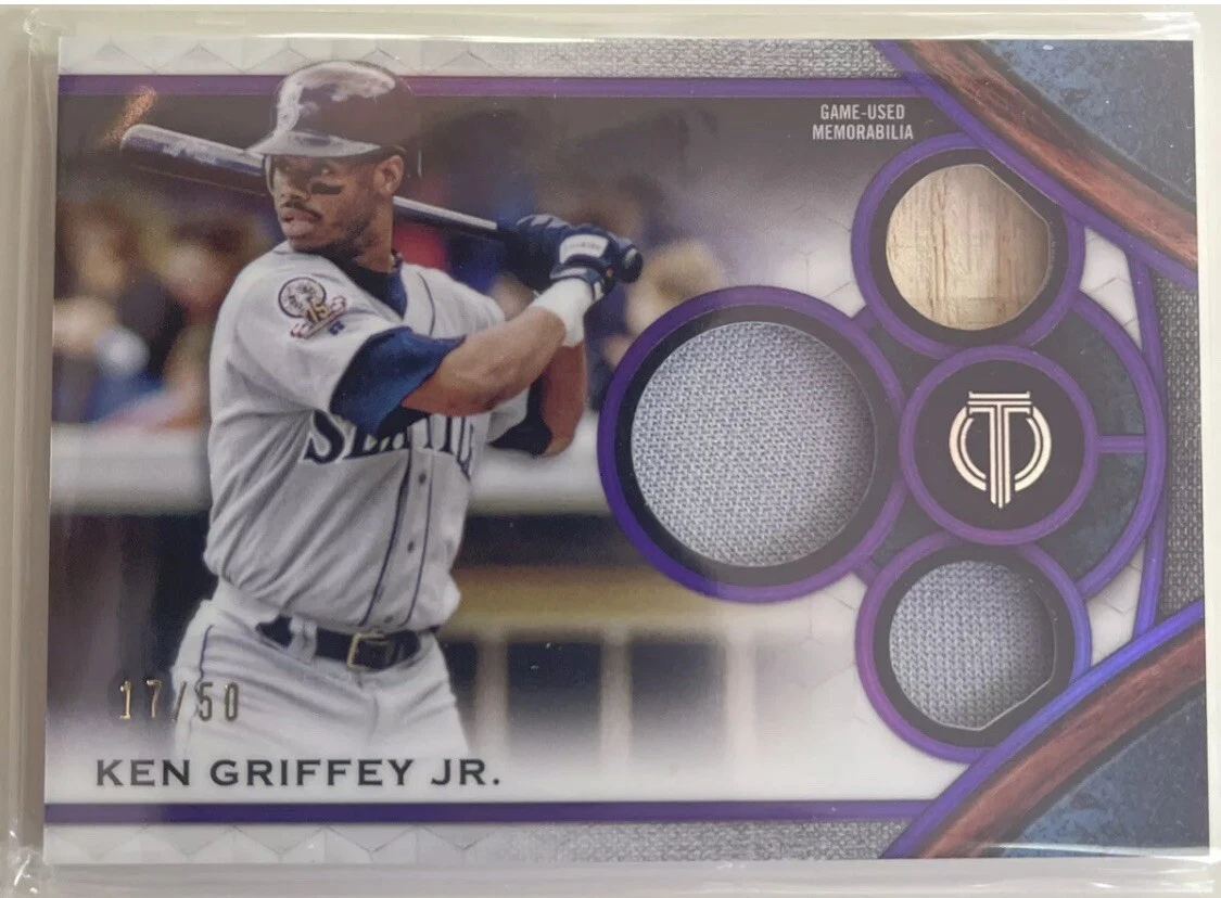 2021 Topps Tribute Triple Relic Jersey Bat 17 50 Ken Griffey Jr Seattle Mariners