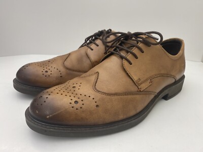 Ecco Vitrus Shoes Wingtip Brown Leather Men's Size UK