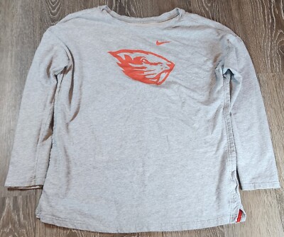 Nike Gray Orange Oregon State Beavers OSU Long Sleeve Shirt Women's Size Medium 