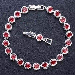 Authentic Round Lab Created Red Garnet 14K White Gold Plated Women's Tennis Bracelets