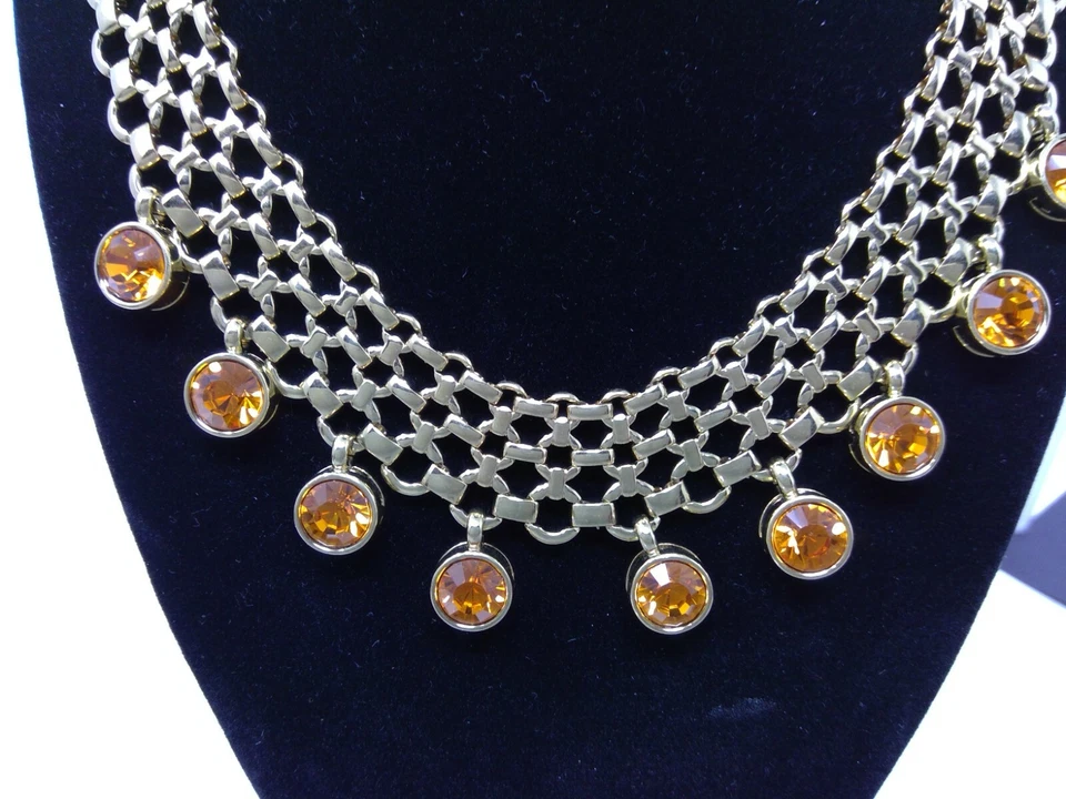 KJL Kenneth Jay Lane Malla Metálica Tono Dorado con Topacio Amarillo Estrás Collar Foto 2 de 4