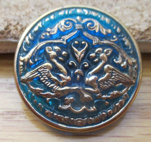 1-Raised Gold Double Dragon Design on a Round Semi-Transparent Blue Button #08