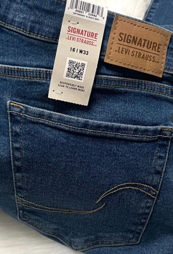 Levi Strauss Signature Women Jeans Sz 16 Mid-Rise Distressed Stretch Boyfriend - Picture 4 of 7