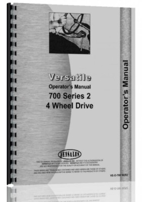 Versatile 700 Tractor Operators Owners Manual Series 2 4 Wheel Drive
