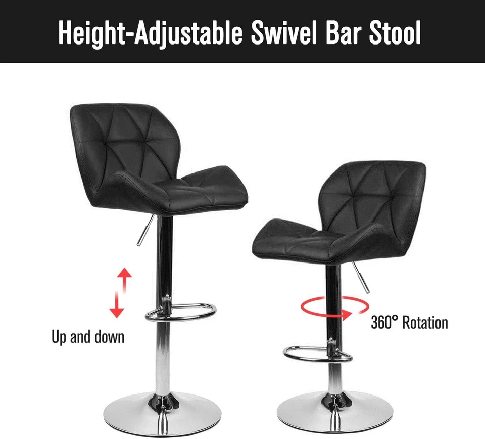 Set of 4 Bar Stools Height Adjustable Chair Swivel Seat Counter Kitchen Seat Pub - Image 3 of 4