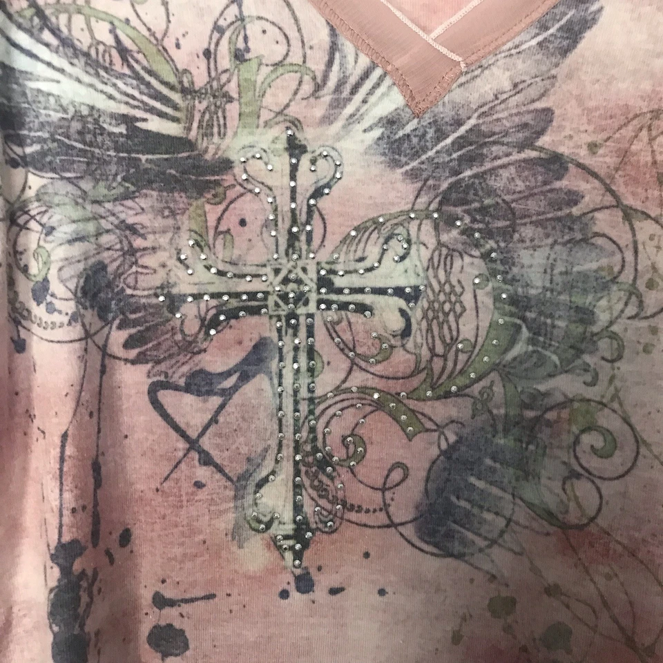 Y2K Top One World M L Cyber Grunge Hada Gótica Cruz Tachonado Malla Transparente Tatuaje Foto 3 de 4