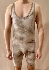 N2N Bodywear WR24 Splash Wrestler Singlet Gym Jock Mossy Grey Tie Dye Size XL