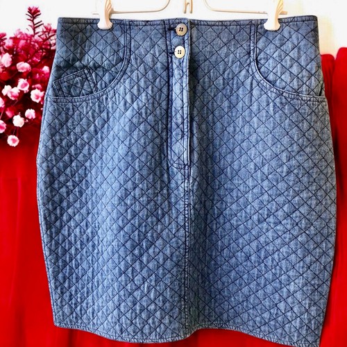 Perry Ellis, Perry Ellis Vintage 80's Blue Denim Skirt QUILTED Womens size 14