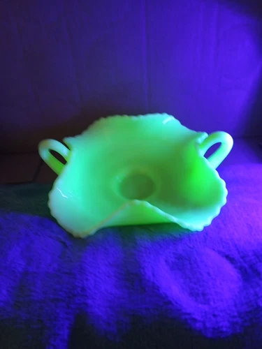 Vintage Fenton Yellow Satin "BIRD" handled bonbon dish  Scalloped 6”