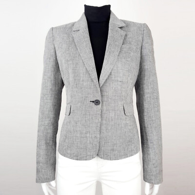 VANILIA ELEMENTS CASETTA Slim Fitted Blazer Short Jacket Tweed Linen Grey L