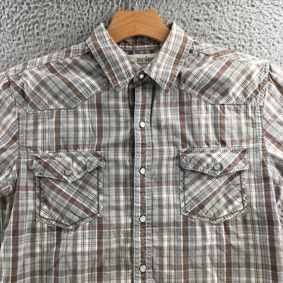 Camisa masculina Urban Pipeline botão para cima M multicolorida xadrez ocidental pérola encaixe algodão - Imagem 2 de 4