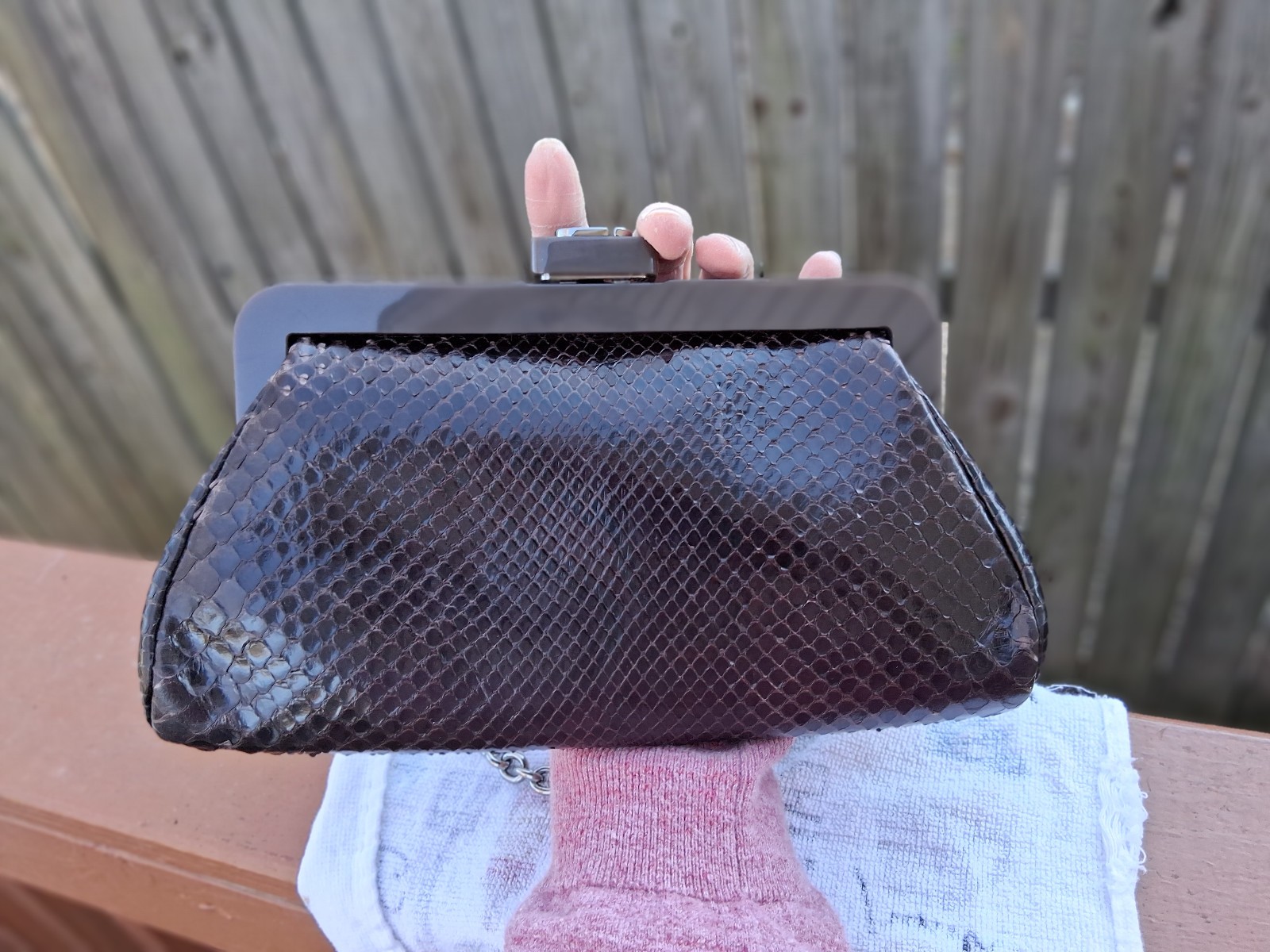 ALEXANDRA CLANCY DARK BROWN PYTHON- SNAKESKIN CLU… - image 1