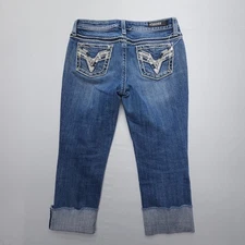 Vigoss Chelsea Capri Heritage Fit Size 7/8 x 25" Embroidered Bling Pockets Low