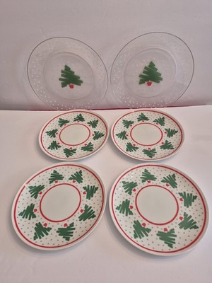 NOS Six Dayton Hudson Marshall Fields Christmas Tree Confetti Plates: 8'' and 9''