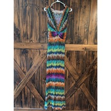 New Directions womens sz medium striped floral sleeveless v-neck maxi dress EUC