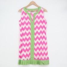 Malabar Bay Pink Chevron Organic Cotton Sleeveless Shift Dress Green Trim Medium