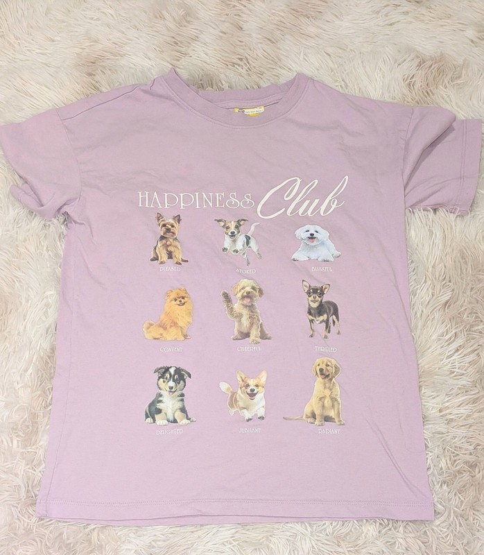 NWOT,"Happiness Club" Lilac, Short Sleeve Tee W/Doggies-Kids Size L 10/12