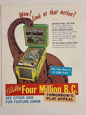 Bally Four Million B.C. Pinball Machine Flyer Brochure Original Ephemera 1971