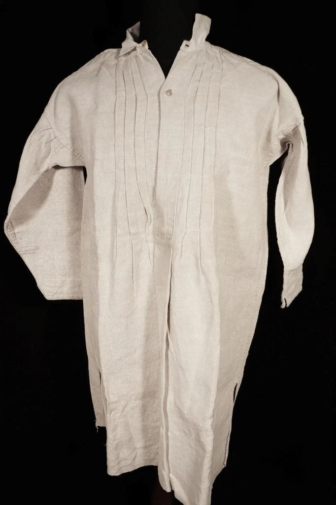 RARE 19TH C FRENCH ANTIQUE VICTORIAN FLAX LINEN HAND MADE SHIRT