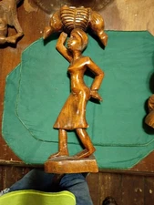 Primative  African Carved Wood Statue Sculpture Braided Hair