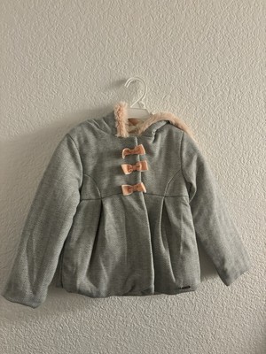 Tahari Kids Peacoat Size 5  Grey/pink With Bows And Soft Hood 