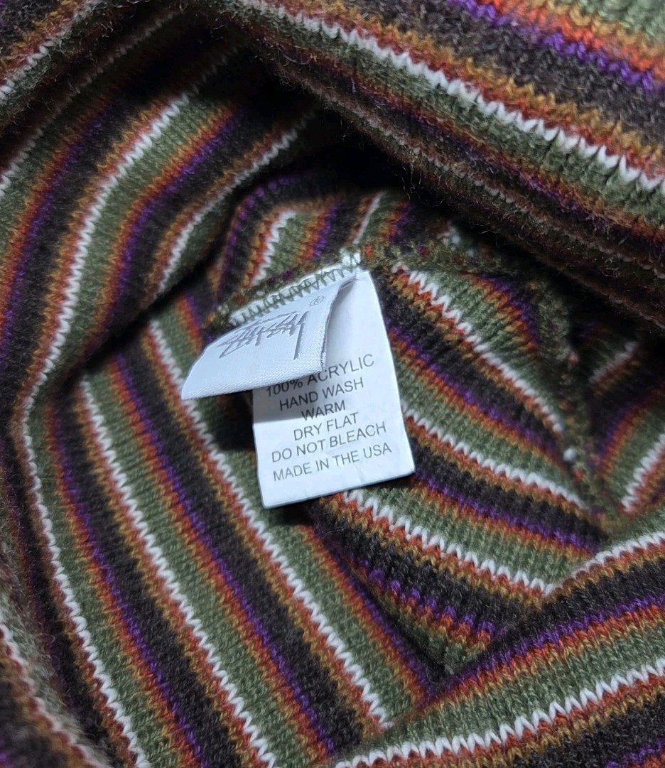 Vintage Stussy Stripe Beanie 90s Y2K USA Skate LA Streetwear International Logo image 3
