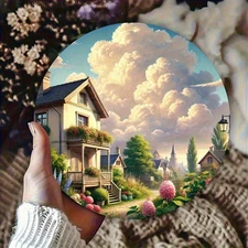 2D2D Flat 2D2DA Round Aluminum Foil Rural Landscape Sculpture Art Painting, Wate