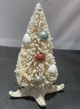 Pier 1 Coastal Christmas Tree Ornament With Shells Bottle Brush Starfish Base 7”