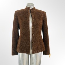 Jones New York Women's Brown Wool-Blend Boucl Button-Front Jacket Size 6