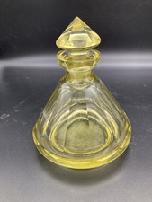 VINTAGE Glass Perfume Bottle Art Deco Czech Bohemian Hand Cut Yellow Faceted