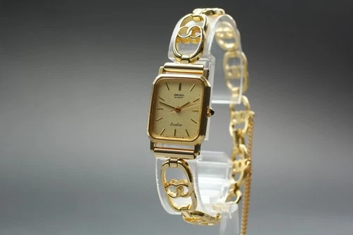 Vtg 1992[N MINT] SEIKO Exceline 1221-5720 Gold Tank Bracelet Ladies Watch JAPAN