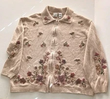 Carolina Colours Plus  Embroidered Floral Zip  Cardigan Grannycore  Cottagecore