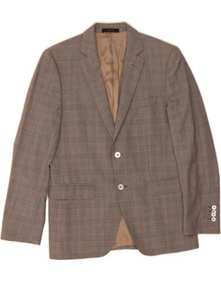 MASSIMO DUTTI Mens 2 Button Blazer Jacket EU 48 Medium Grey Check Wool DQ97