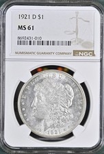 1921 D Morgan Silver Dollar $1 NGC MS61 MOR38-40 SHINING STELLAR COIN!